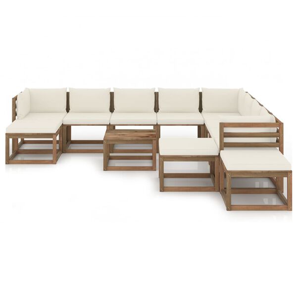 vidaXL 12 pcs conjunto lounge para jardim com almofad&otilde;es cor creme