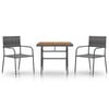 vidaXL 3 pcs conjunto de jantar para exterior vime PE cinzento
