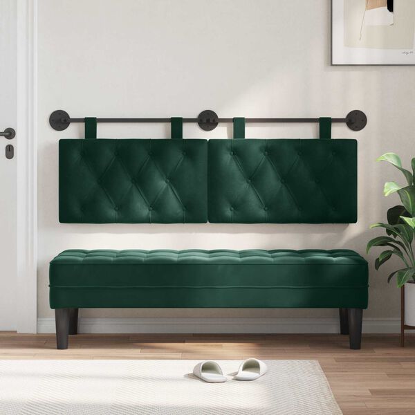 vidaXL Cabeceira Suspensa Verde Escuro 150 x 55 x 7 cm Veludo