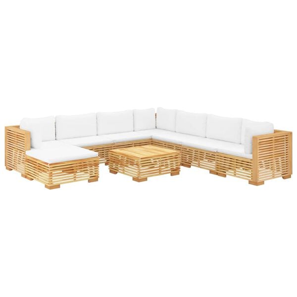 vidaXL 9 pcs conjunto lounge jardim c/ almofad&otilde;es madeira teca maci&ccedil;a