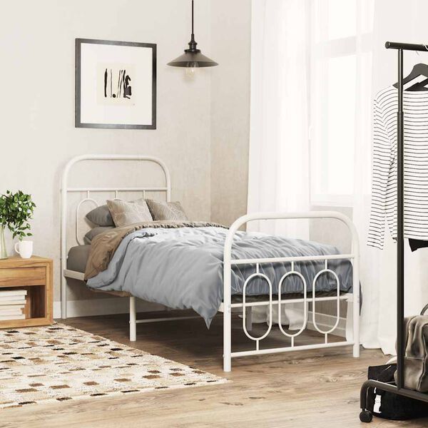 vidaXL Estrutura de cama com cabeceira e p&eacute;s 75x190 cm metal branco