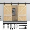 vidaXL Porta Deslizante 2 pcs Natural e Preto Madeira de Pinho Maci&ccedil;a