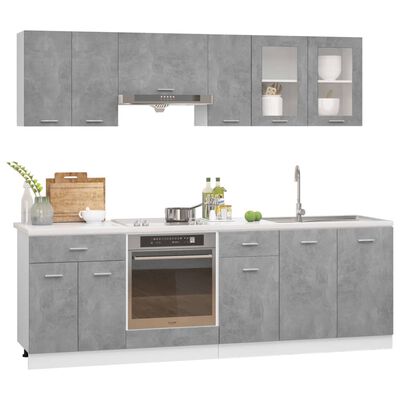 vidaXL 8 pcs conj. armários de cozinha contraplacado cinzento cimento