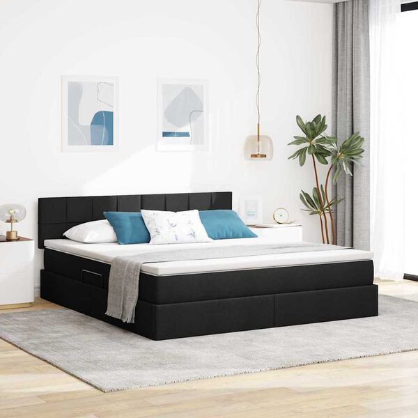 vidaXL Cama com arruma&ccedil;&atilde;o e LED com colch&atilde;o Preto 160 x 200 cm tecido
