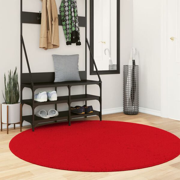 vidaXL Tapete pelo curto macio e lav&aacute;vel HUARTE &Oslash; 160 cm vermelho