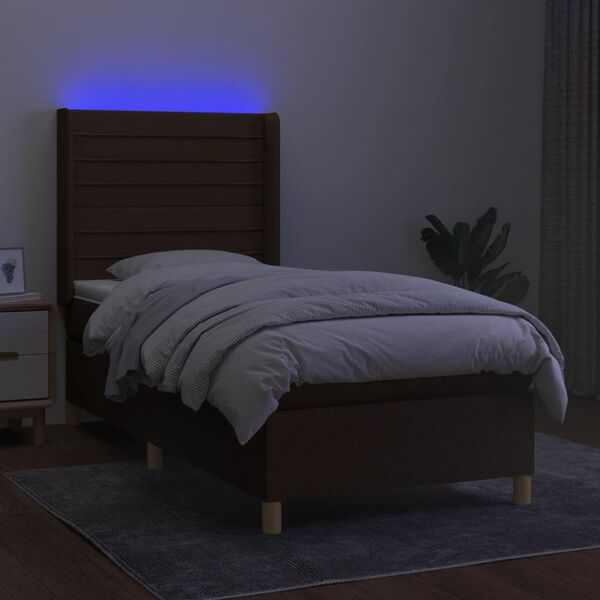 vidaXL Cama box spring c/ colch&atilde;o/LED 80x200cm tecido castanho-escuro