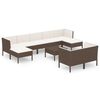 vidaXL 10 pcs conjunto lounge jardim c/ almofad&otilde;es vime PE castanho