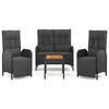 vidaXL 4 pcs conjunto de jardim p/ jardim c/ almofad&otilde;es vime PE preto