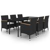 vidaXL 7 pcs conjunto de jantar p/ jardim c/ almofad&otilde;es vime PE/vidro