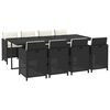 vidaXL 9 pcs conjunto de jantar p/ jardim c/ almofad&otilde;es vime PE preto