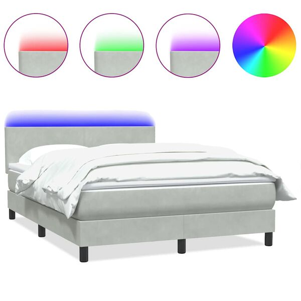 vidaXL Cama box spring c/ colch&atilde;o e LED 160x220 cm veludo cinzento-claro