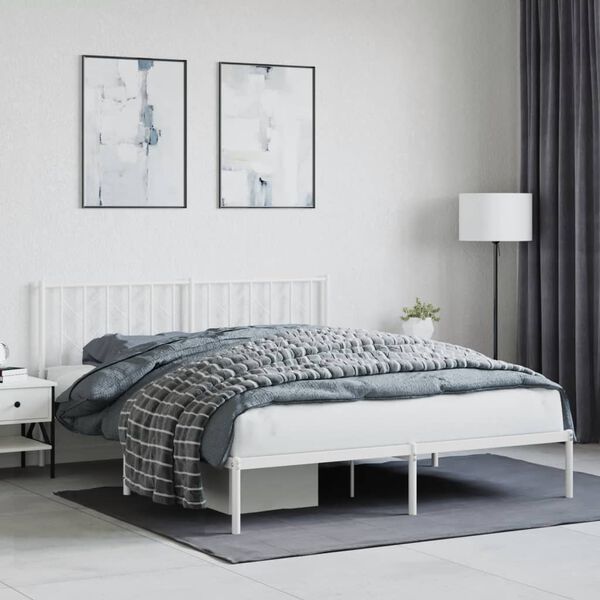 vidaXL Estrutura de cama com cabeceira 160x200 cm metal branco