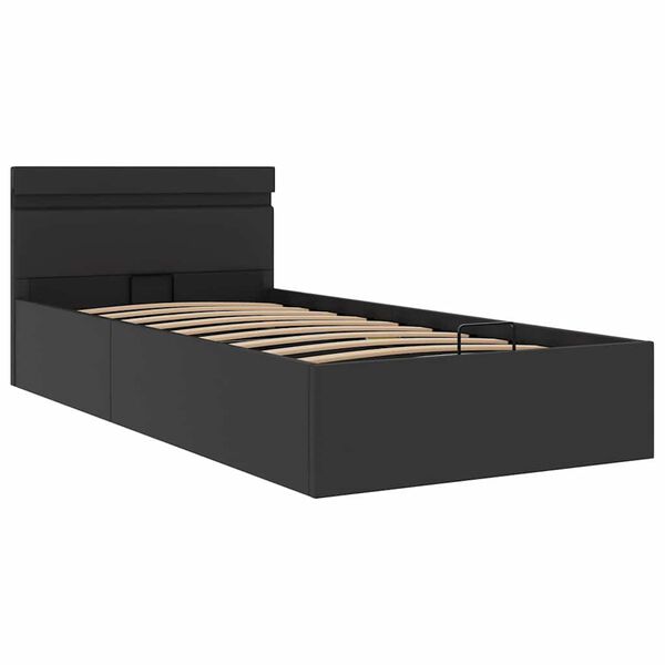 vidaXL Cama hidr&aacute;ulica c/ arruma&ccedil;&atilde;o LED 100x200cm couro artifi. preto