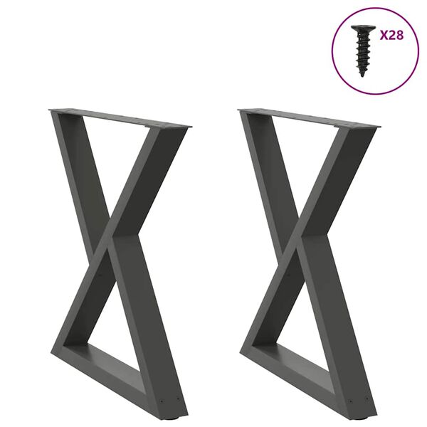 vidaXL P&eacute;s para mesa de jantar 2 pe&ccedil;as antracite 70x(72-73,3) cm a&ccedil;o