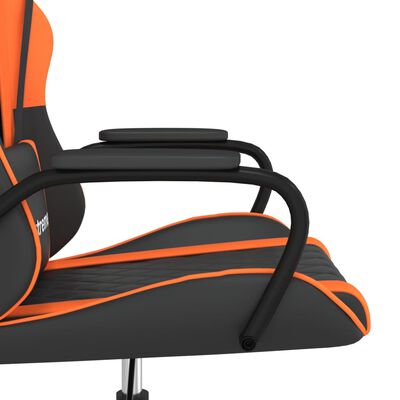 vidaXL Cadeira gaming massagens couro artificial preto e laranja