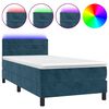 vidaXL Cama box spring c/ colch&atilde;o/LED 100x200 cm veludo azul-escuro