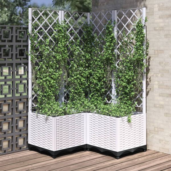 vidaXL Vaso/floreira de jardim c/ treli&ccedil;a 80x80x136 cm PP branco