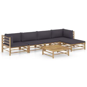 vidaXL 6 pcs conj. lounge jardim em bambu c/ almofad&otilde;es cinza-escuro