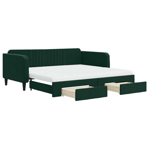 vidaXL Sof&aacute;-cama c/ gavet&atilde;o e gavetas 100x200 cm veludo verde-escuro