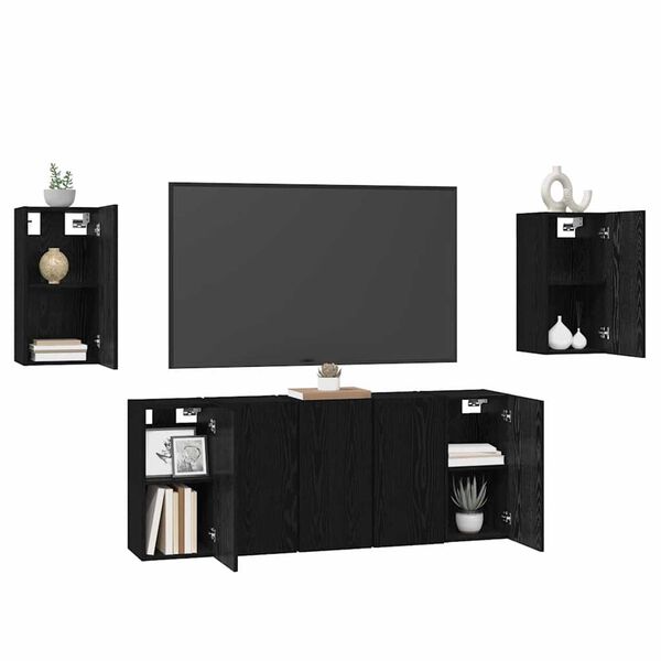 vidaXL Conjunto de m&oacute;vel de TV 7 pcs Carvalho Preto 30,5 x 30 x 60 cm