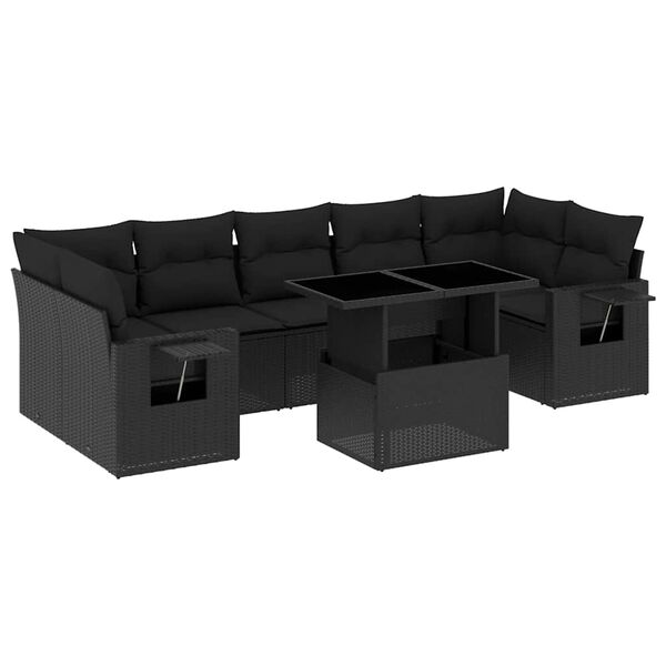 vidaXL 8 pcs conjunto sof&aacute;s de jardim com almofad&otilde;es vime PE preto
