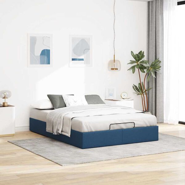 vidaXL Estrutura de cama otomana sem colch&atilde;o 140x190 cm tecido azul