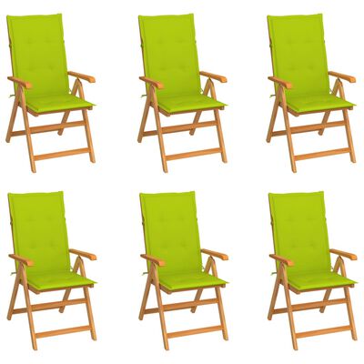vidaXL Cadeiras de jardim almofadões verde brilhante 6 pcs teca maciça