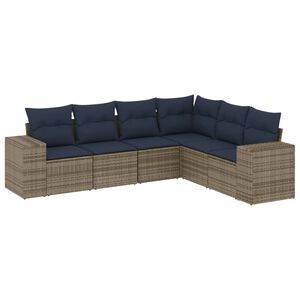 vidaXL Conjunto de sof&aacute; de jardim com 6 pe&ccedil;as e almofadas em rattan sint&eacute;tico cinza
