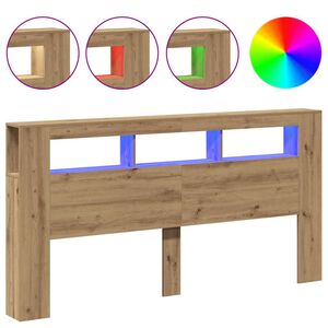 vidaXL Cabeceira com luzes LED derivados de madeira carvalho artisiano