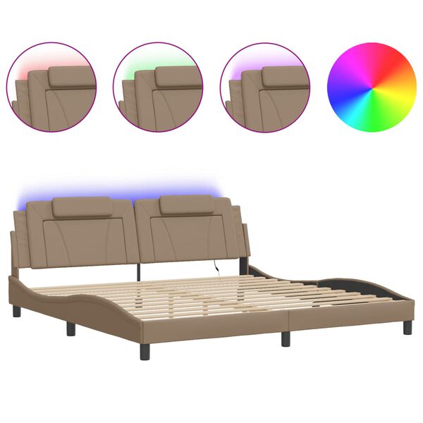 vidaXL Estrutura de cama Viana com LED sem colch&atilde;o 200x200 cm cappuccino