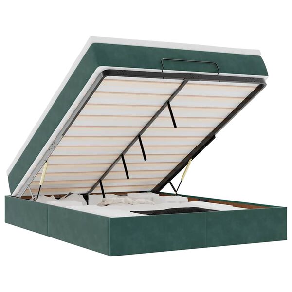 vidaXL Estrutura de cama otomana com colch&atilde;o 140x190cm verde escuro