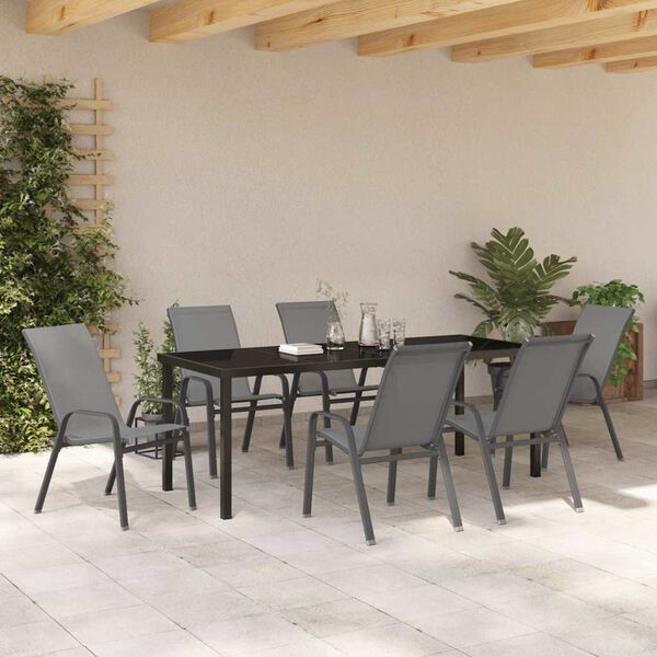 vidaXL Conjunto de Jantar para Jardim 7 pcs Cinza e Preto