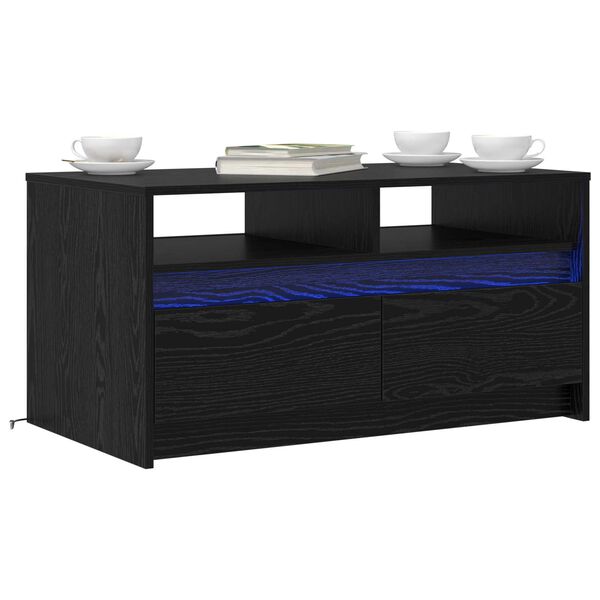 vidaXL Mesa de centro com gaveta Carvalho Preto 90 x 50 x 45 cm