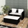 vidaXL 4 pcs conjunto lounge de jardim c/ almofad&otilde;es vime PE preto