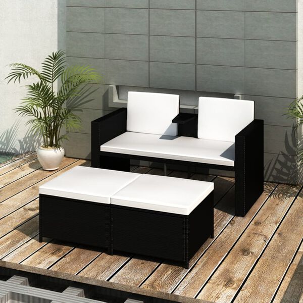 vidaXL 4 pcs conjunto lounge de jardim c/ almofad&otilde;es vime PE preto