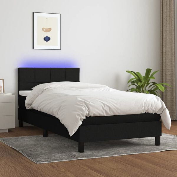 vidaXL Cama box spring c/ colch&atilde;o e LED 90x200 cm tecido preto