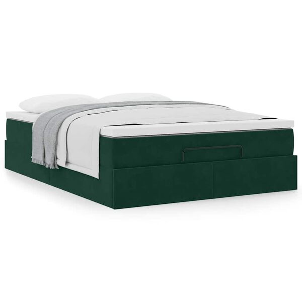 vidaXL Estrutura de cama otomana com colch&atilde;o 140x190cm verde escuro