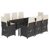 vidaXL 9 pcs conjunto de jantar p/ jardim c/ almofad&otilde;es vime PE preto