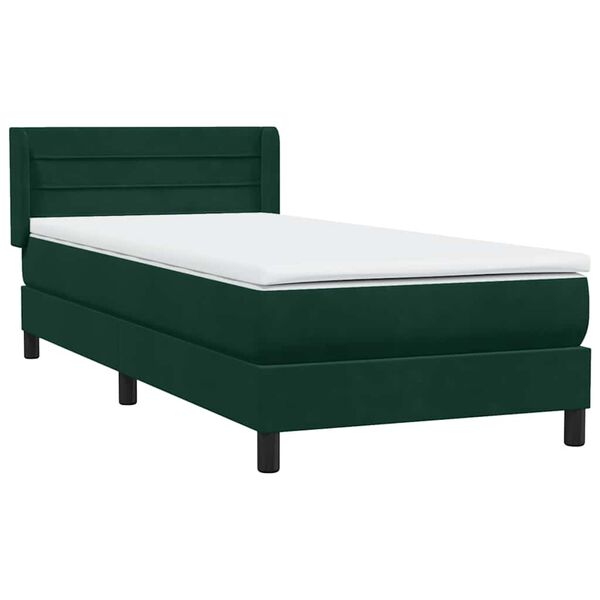 vidaXL Cama com molas/colch&atilde;o 90x220 cm veludo verde-escuro