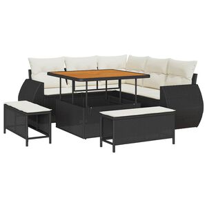 vidaXL Conjunto de Sof&aacute; de Jardim 8 pcs Preto vime PE