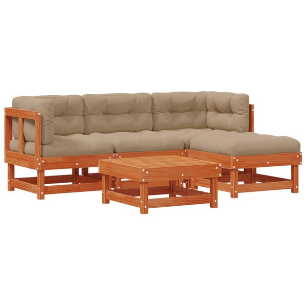 vidaXL Conjunto de Lounge de Jardim 15 pcs Castanho Cera