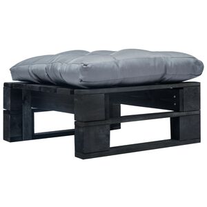 vidaXL Otomano de paletes com almofad&atilde;o cinzento madeira preto