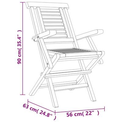 vidaXL Cadeiras de jardim dobráveis 6 pcs 56x63x90 cm teca maciça