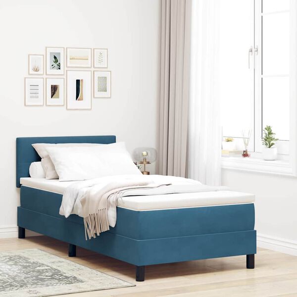 vidaXL Cama Box com colch&atilde;o Azul Escuro 100 x 200 cm Veludo