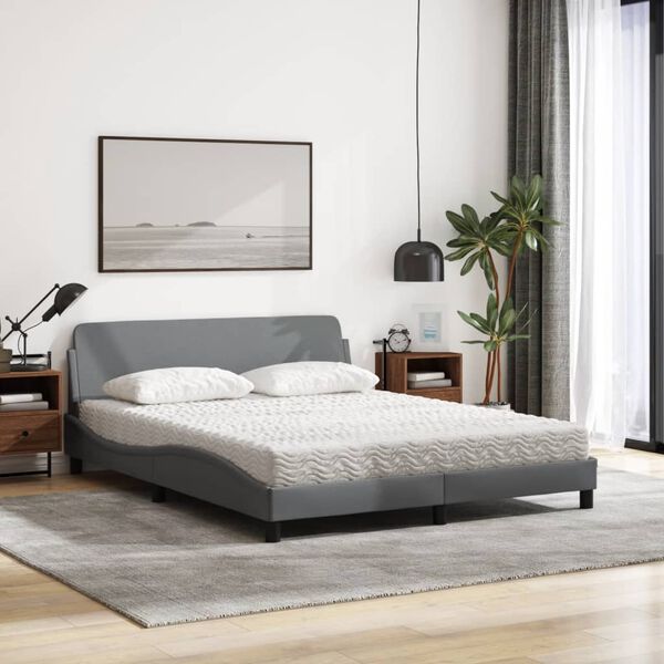 vidaXL Cama com colch&atilde;o Dover 160x200 cm tecido cinzento-claro