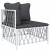 vidaXL 3 pcs conjunto lounge de jardim com almofadões aço branco
