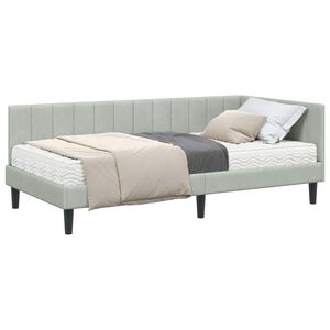 vidaXL Estrutura de Cama de Canto com Colch&atilde;o 2 pcs Cinzento-claro
