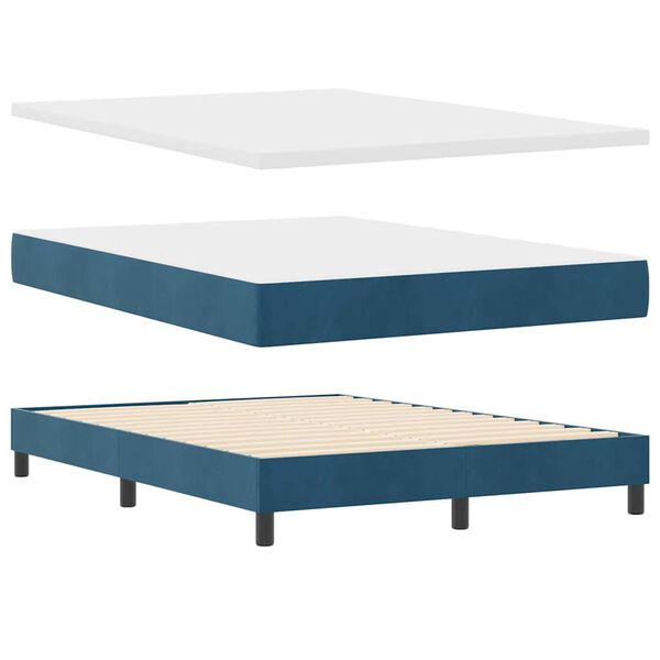 vidaXL Cama Box com colch&atilde;o Azul escuro 140 x 200 cm Veludo
