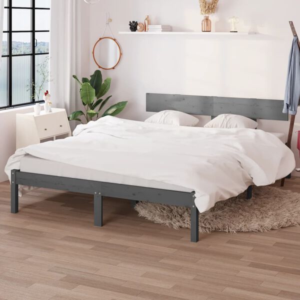 vidaXL Estrutura cama pequena casal 120x190 cm pinho maci&ccedil;o cinza