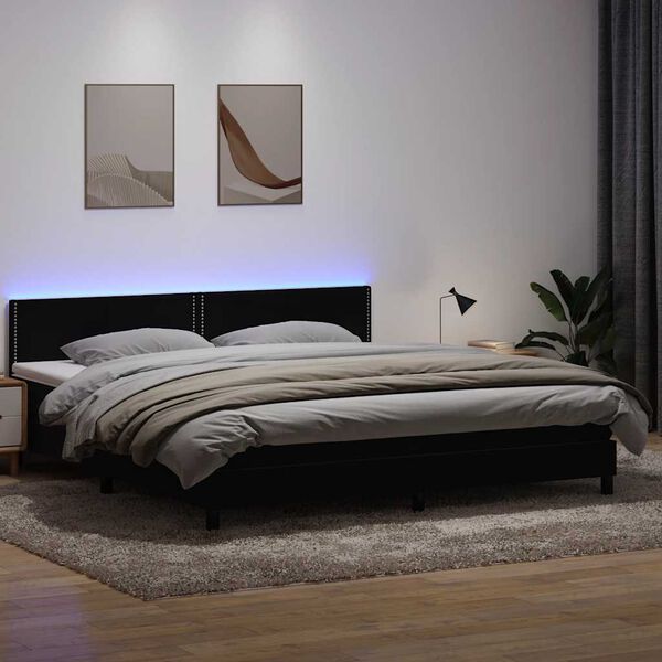 vidaXL Cama box spring c/ colch&atilde;o e LED 180x220 cm veludo preto